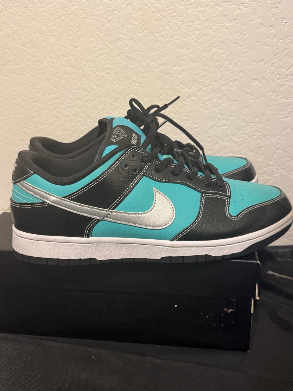 Nike Teal and Black Low-Top Sneakers with Silver Swoosh